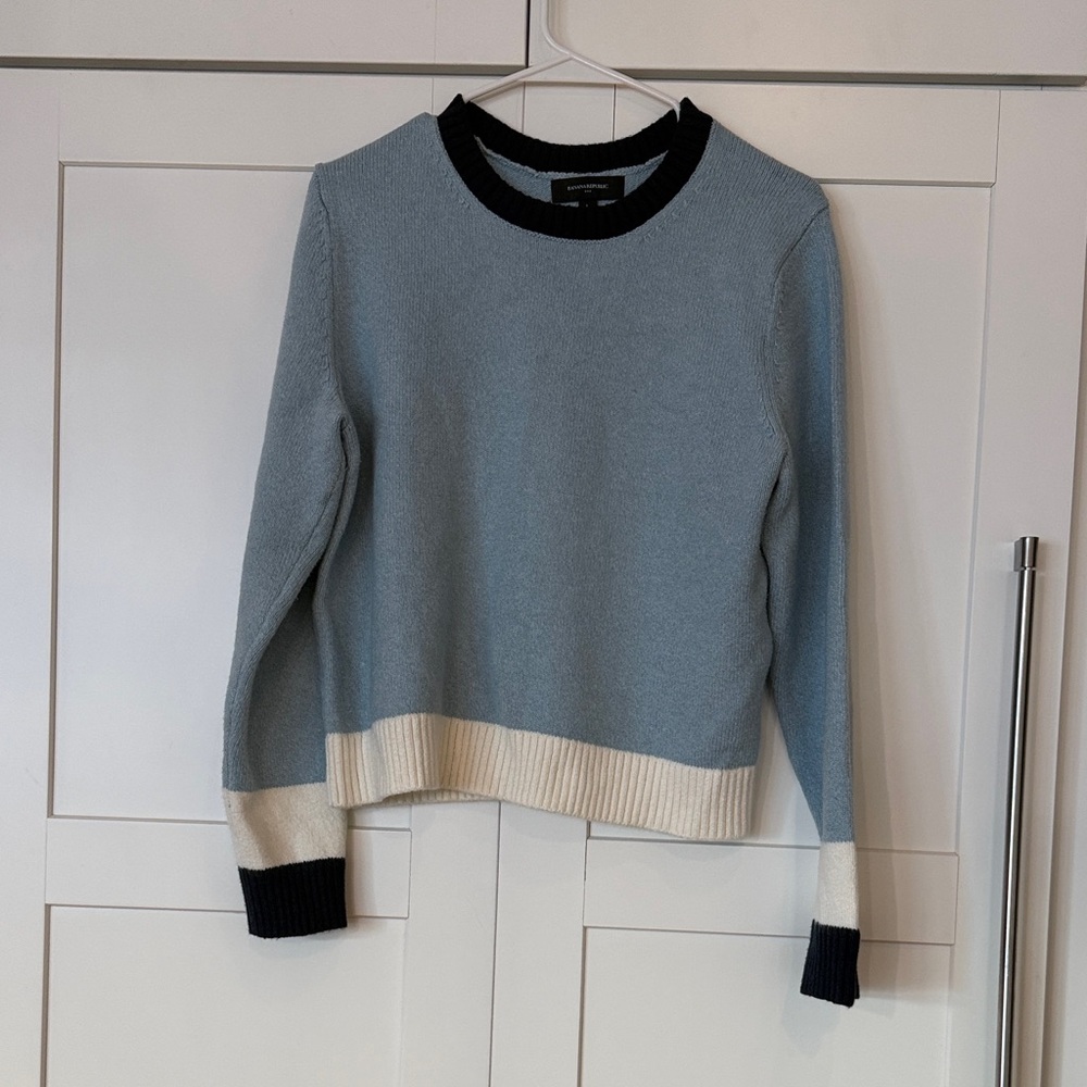 Blue and White Sweater with Navy Accents